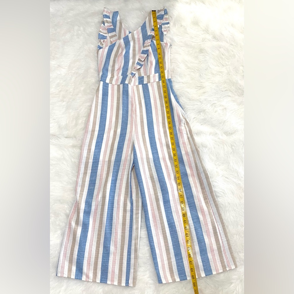 Karlie Womens S Blue Stripe Jumpsuit Boho Fall Preppy Cottagecore Coastal Fairy - Picture 9 of 14